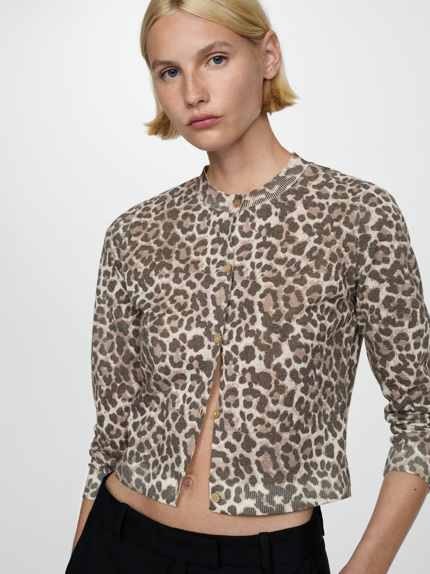 Mango Carry Animal Print Cardigan Medium Brown
