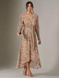 Jolie Moi Puff Sleeve Maxi Dress, Brown/Multi