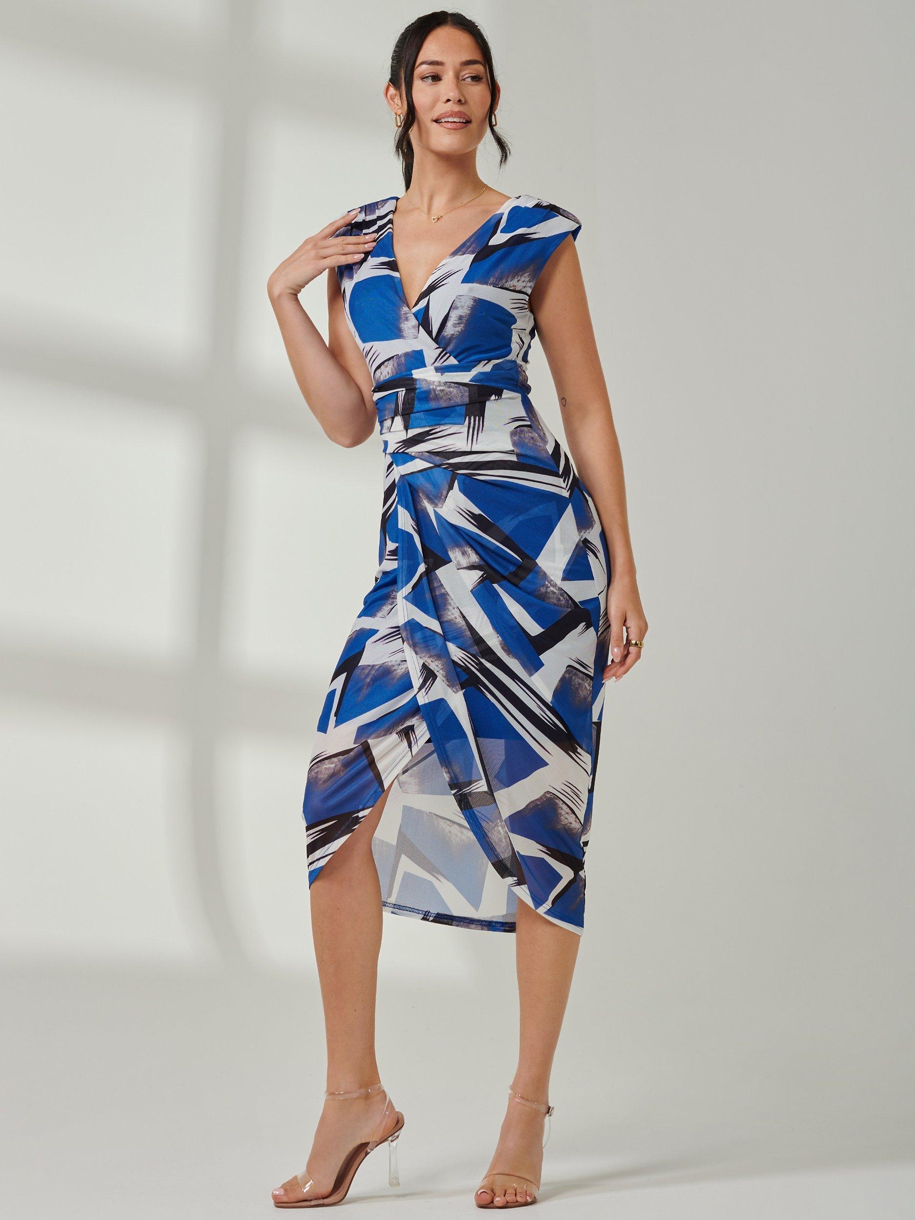 Product image 5 of 7, which shows Jolie Moi Ruched Bodycon Dress, Blue/Multi, 8