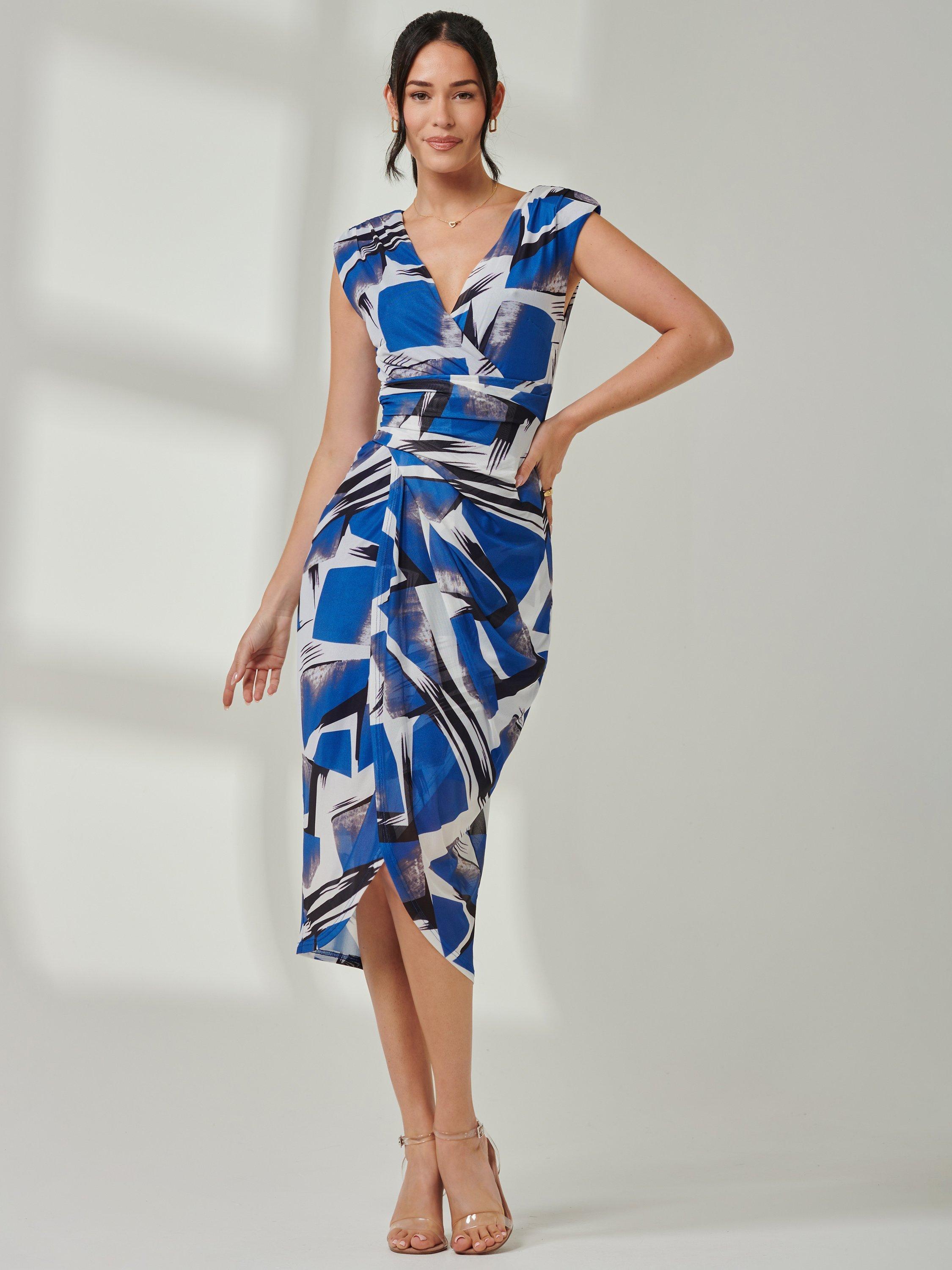 Product image 6 of 7, which shows Jolie Moi Ruched Bodycon Dress, Blue/Multi, 8
