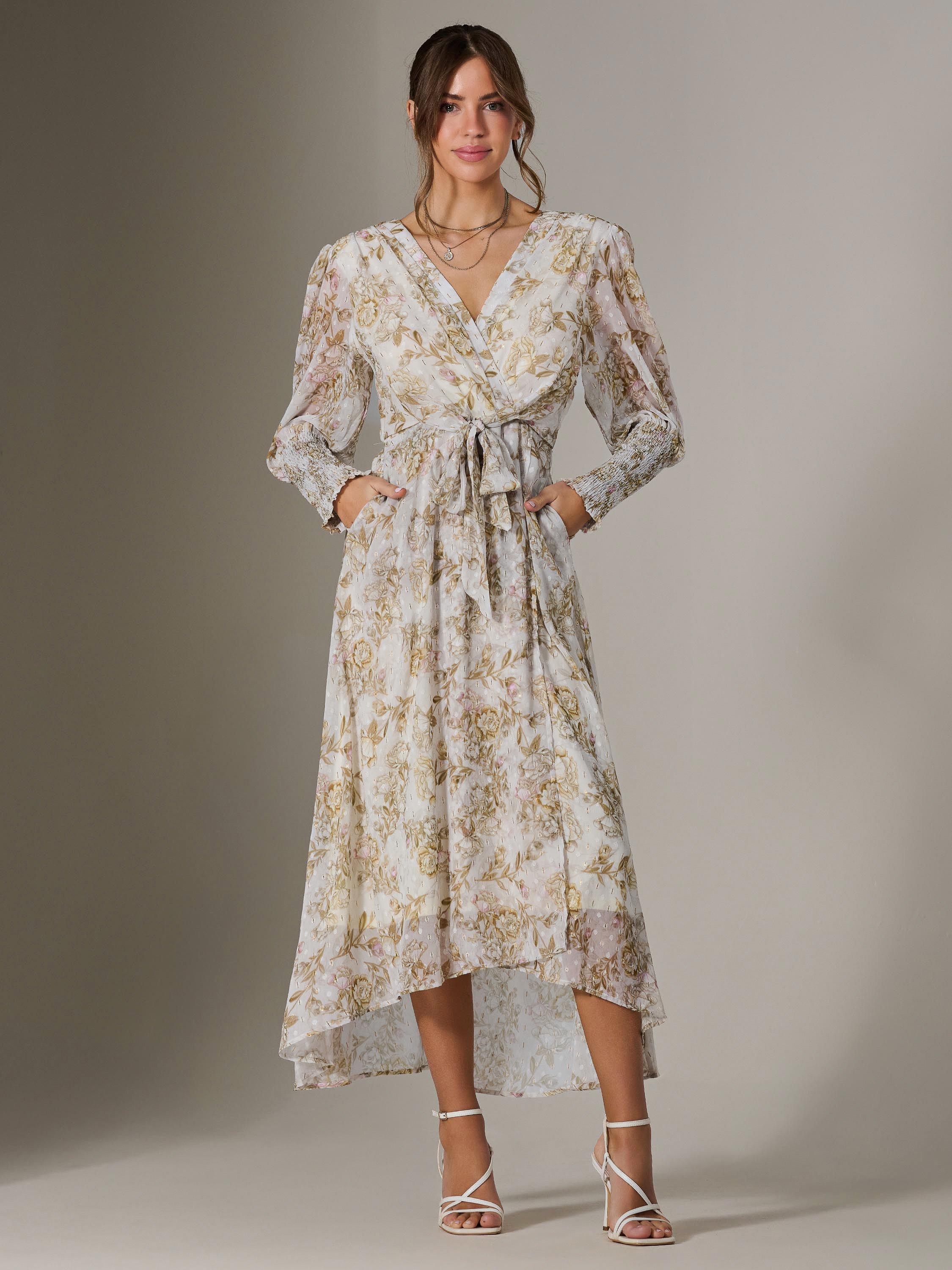 Jolie Moi Puff Sleeve Maxi Dress, Cream/Multi