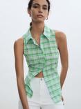 Mango Paulita Check Sleeveless Shirt, Green/Multi