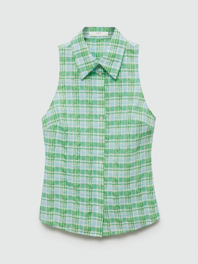 Mango Paulita Check Sleeveless Shirt, Green/Multi, 10