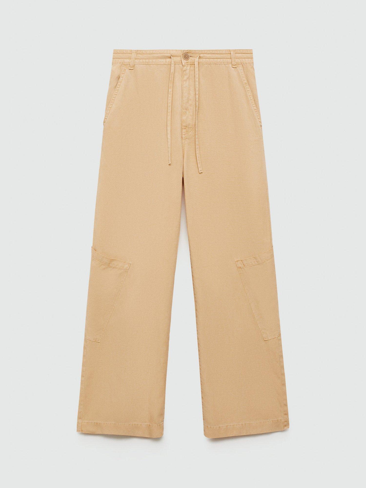 Mango Coral Wide Leg Trousers, Sand, L