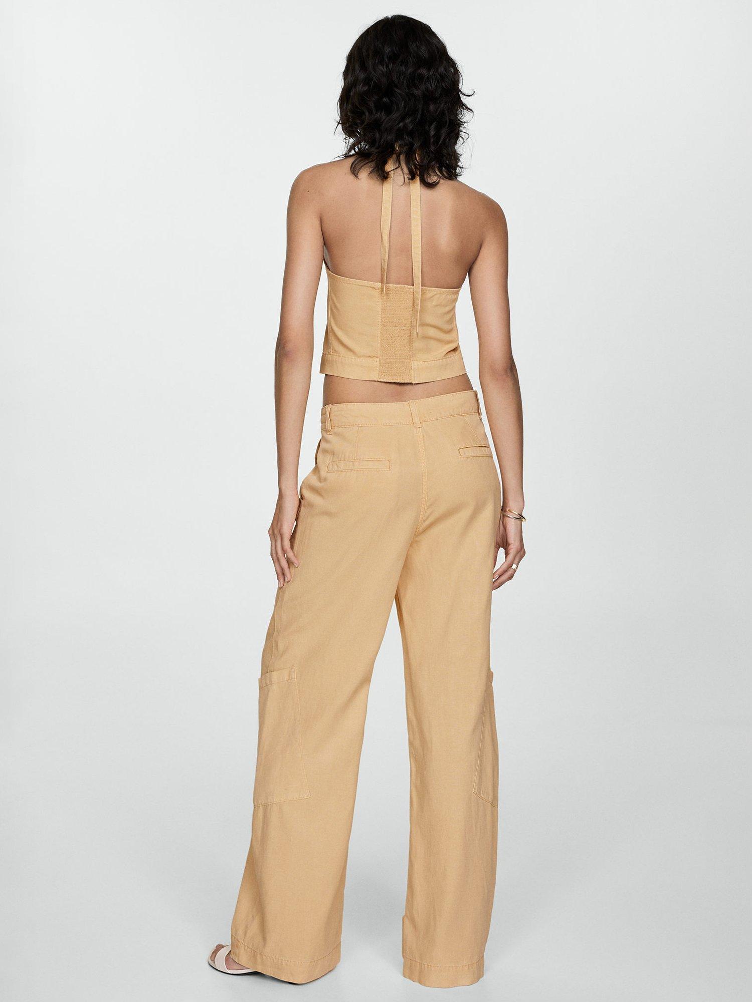Mango Coral Wide Leg Trousers, Sand, L