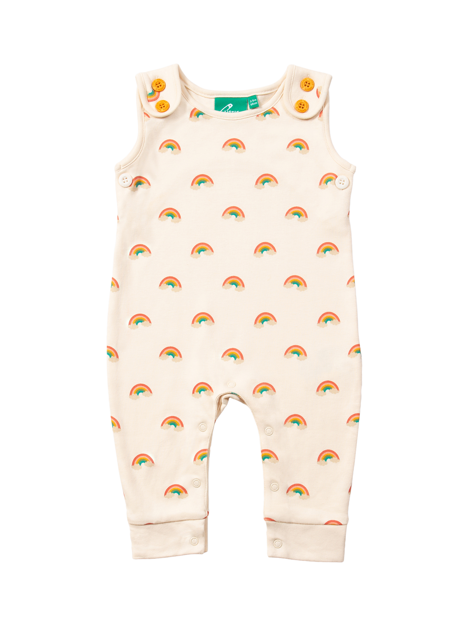 Little Green Radicals Baby Organic Cotton Rainbow Dungarees, Cream