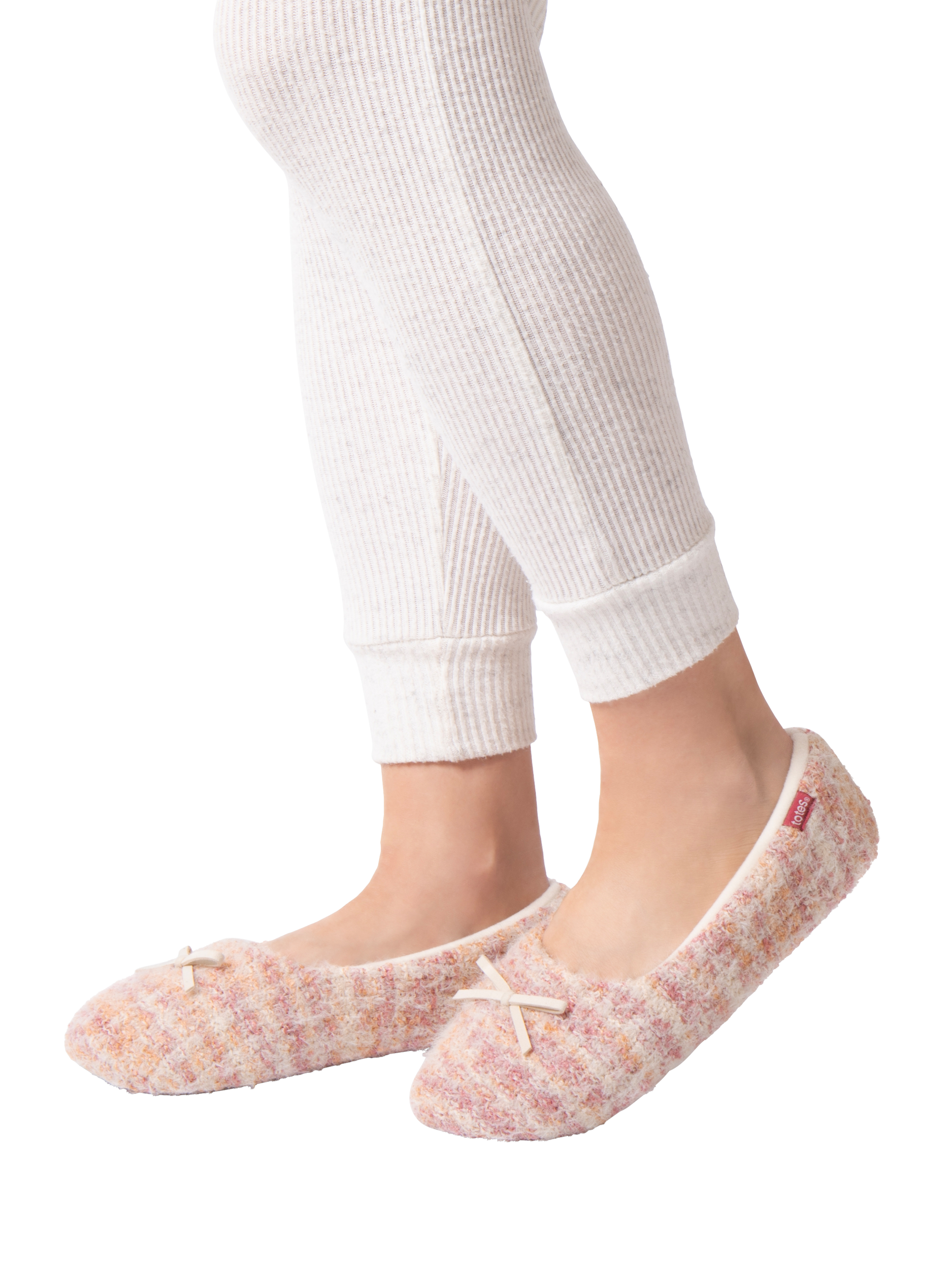 Product image 2 of 8, which shows totes Knit Ballet Slippers, Pink, 3-4