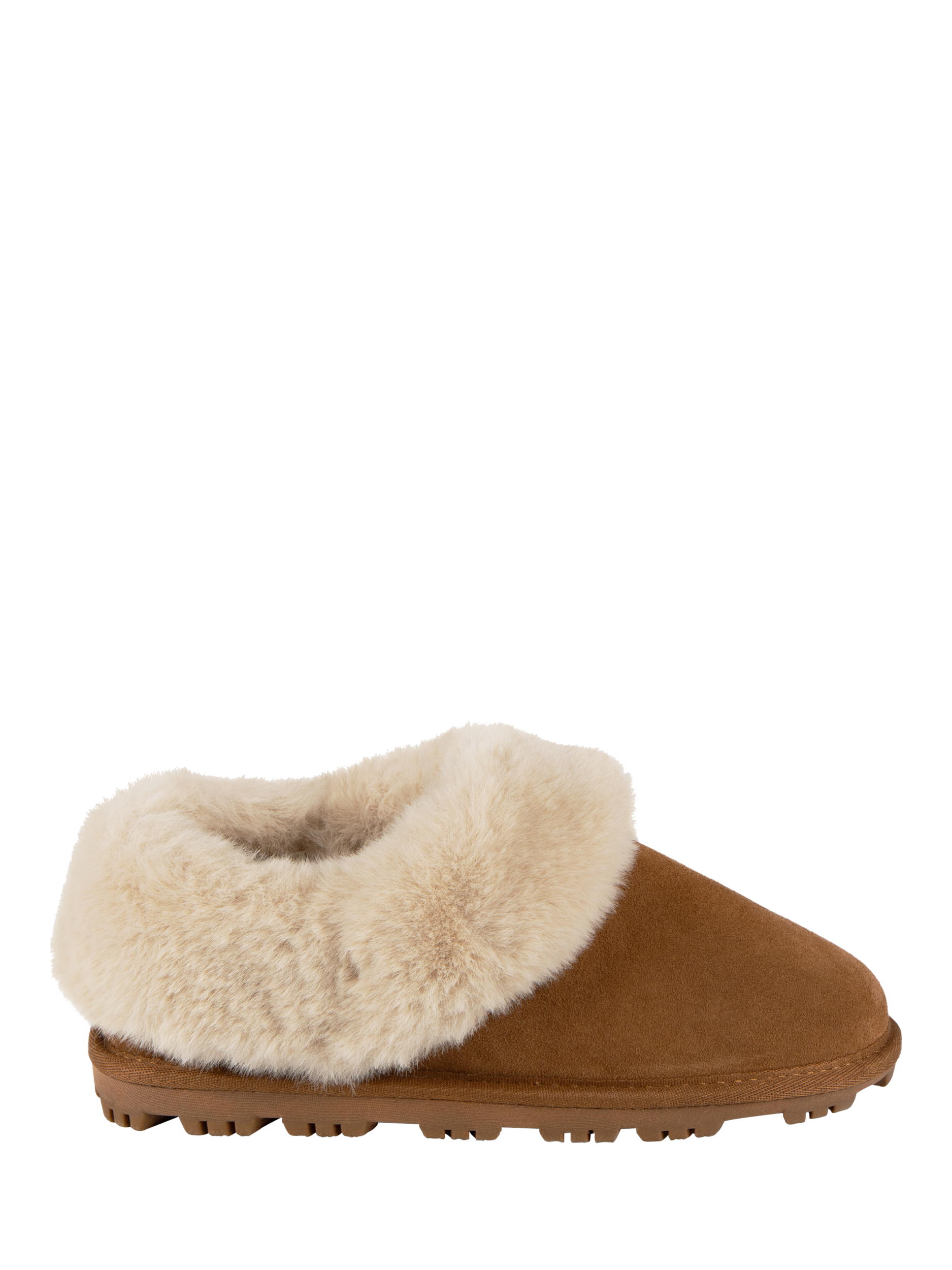 totes Suede Faux Fur Cuff Bootie Slippers Tan