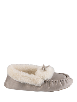 totes Sparkle Moccasin Slippers, Grey, Grey