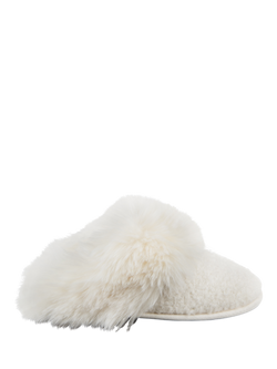 totes Women's Textured Faux Fur Mule Slippers, Cream, Cream