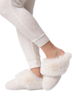 totes Women's Textured Faux Fur Mule Slippers, Cream - view 2, Cream