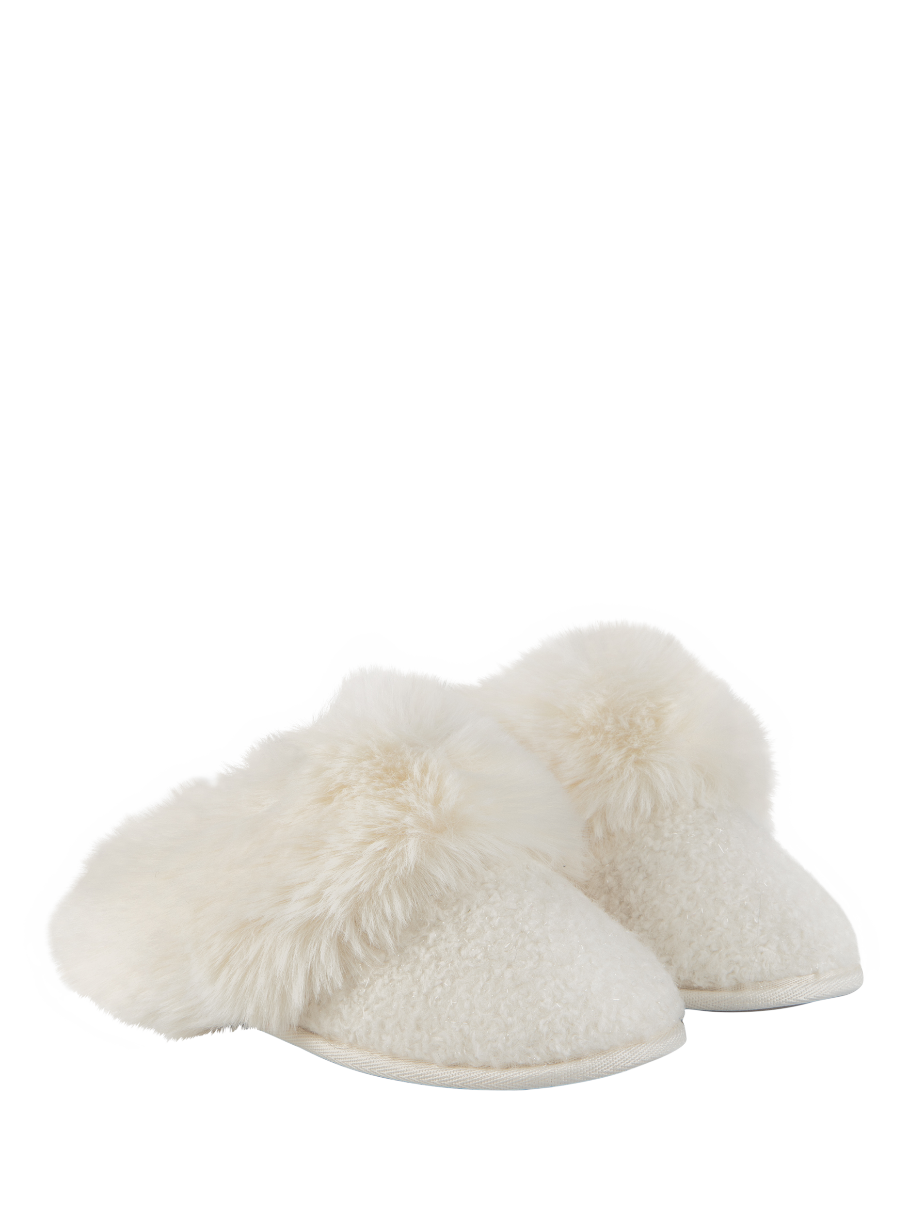Product image 3 of 8, which shows totes Textured Faux Fur Slippers, Cream, 3-4