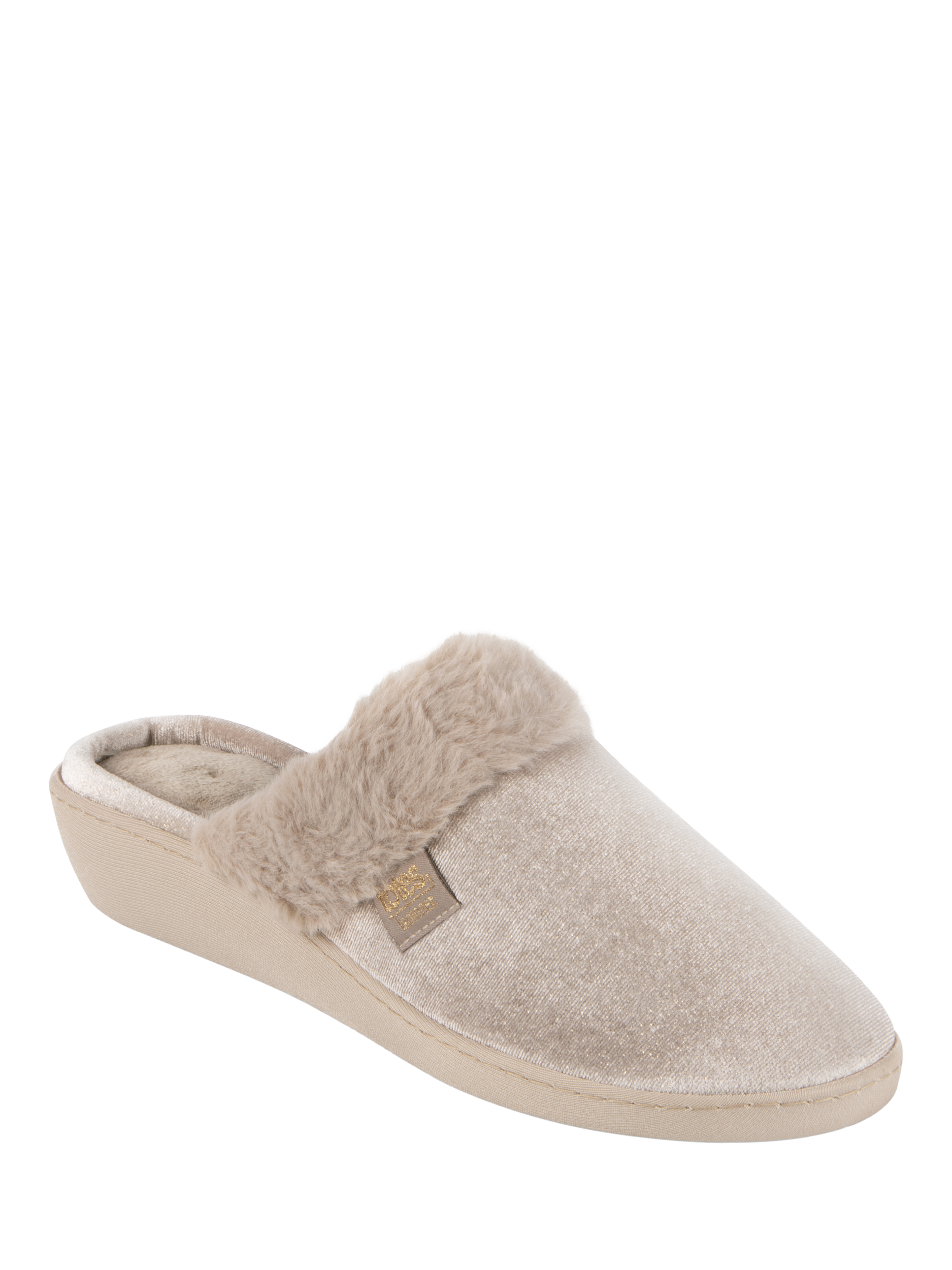 Product image 4 of 7, which shows totes Sparkle Velour Heeled Mule Slippers, Mink, 4