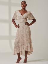 Jolie Moi Chelsea Pleated Midi Dress, Taupe/Multi