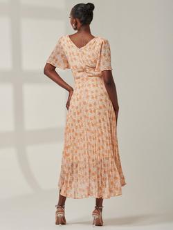 Jolie Moi Chelsea Pleated Midi Dress, Orange/Multi - view 2, Orange/Multi