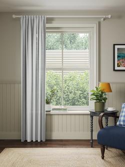 John Lewis Slot Top Stripe Voile Curtain Panel, White/Blue - view 2, White & Blue