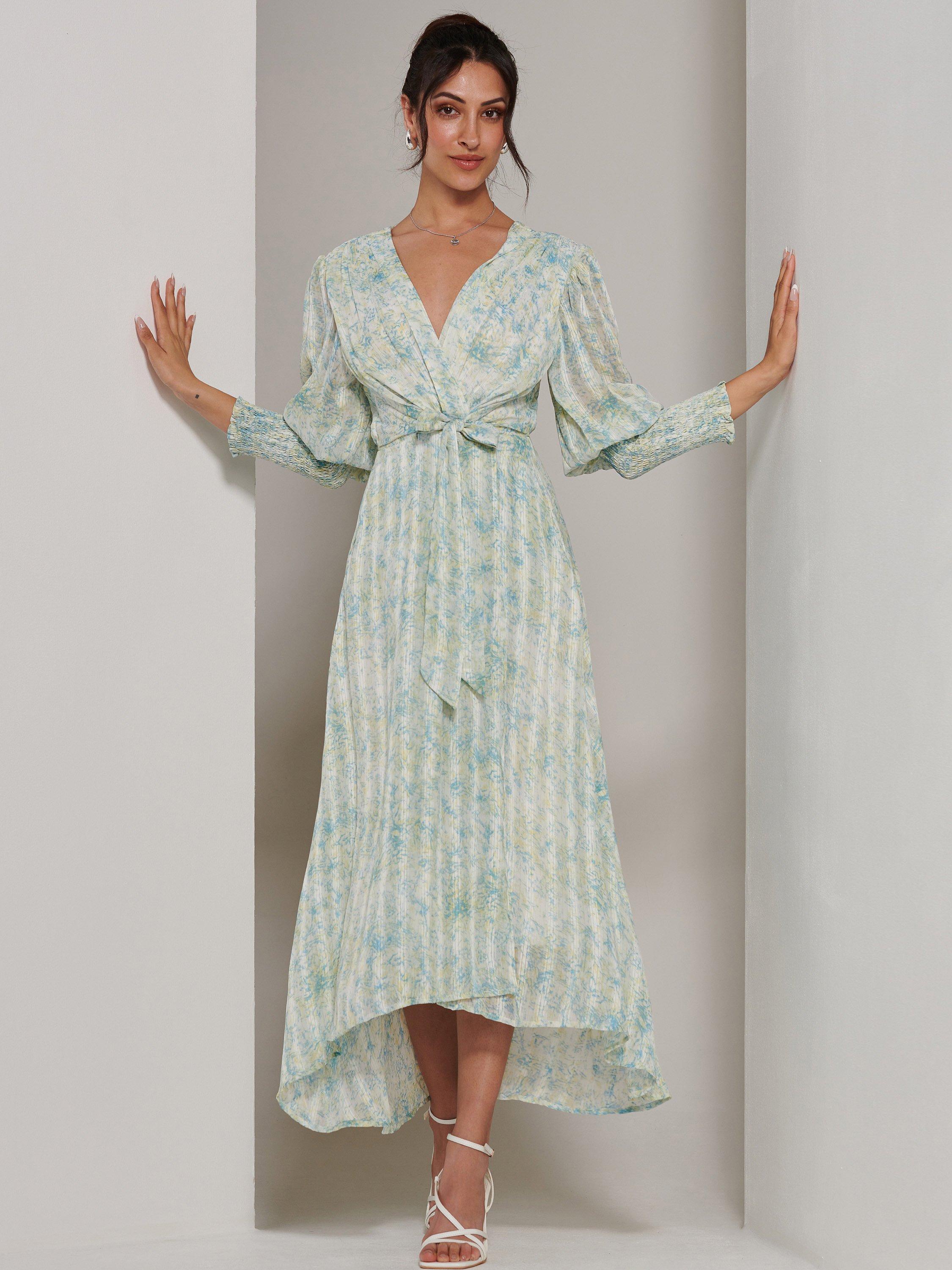 Jolie Moi Puff Sleeve Maxi Dress, Green/Multi