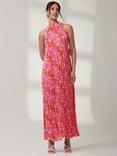 Jolie Moi Halter Pleated Maxi Dress, Pink/Multi