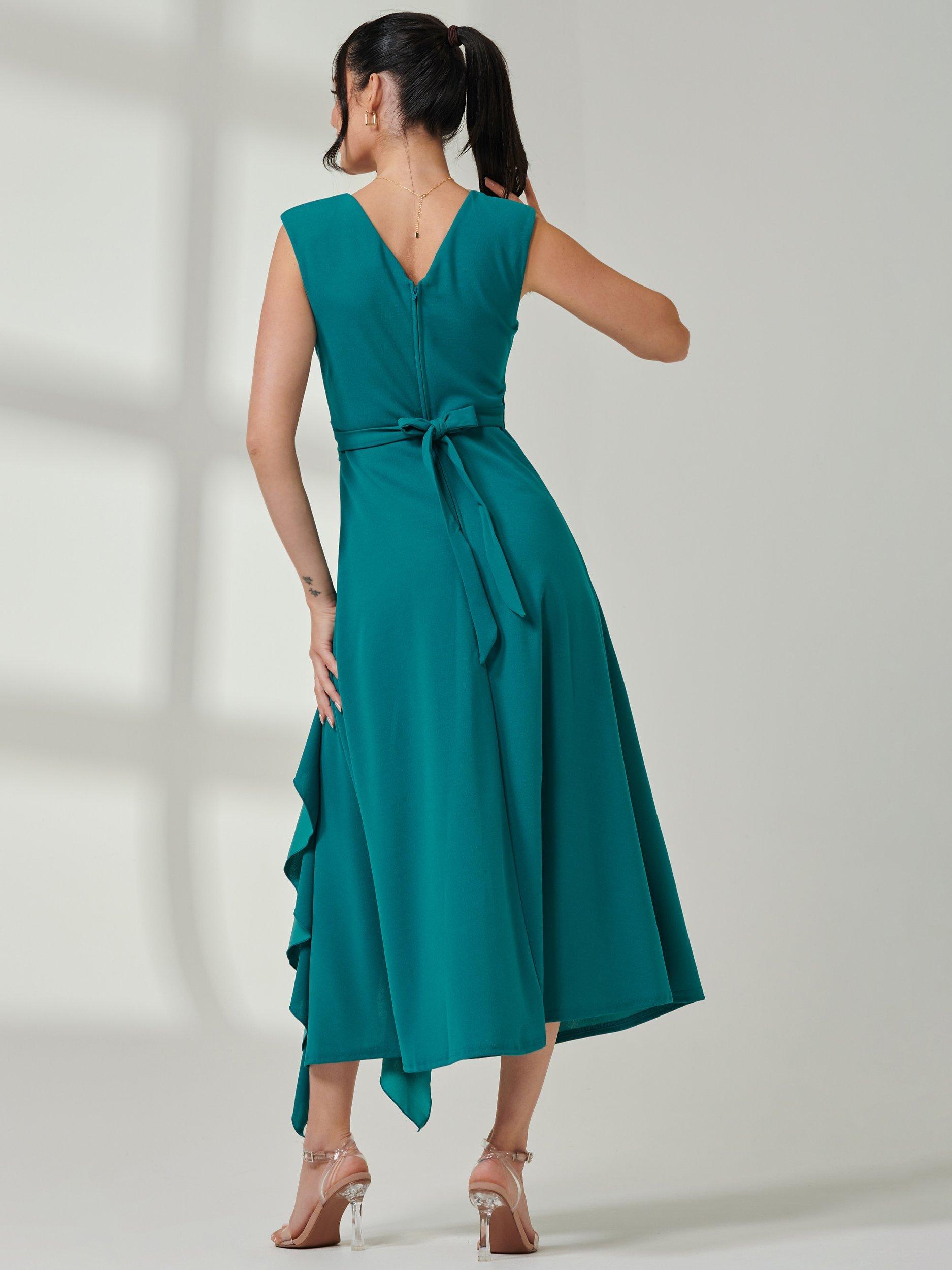 Product image 2 of 7, which shows Jolie Moi Frill Maxi Dress, Teal, 8
