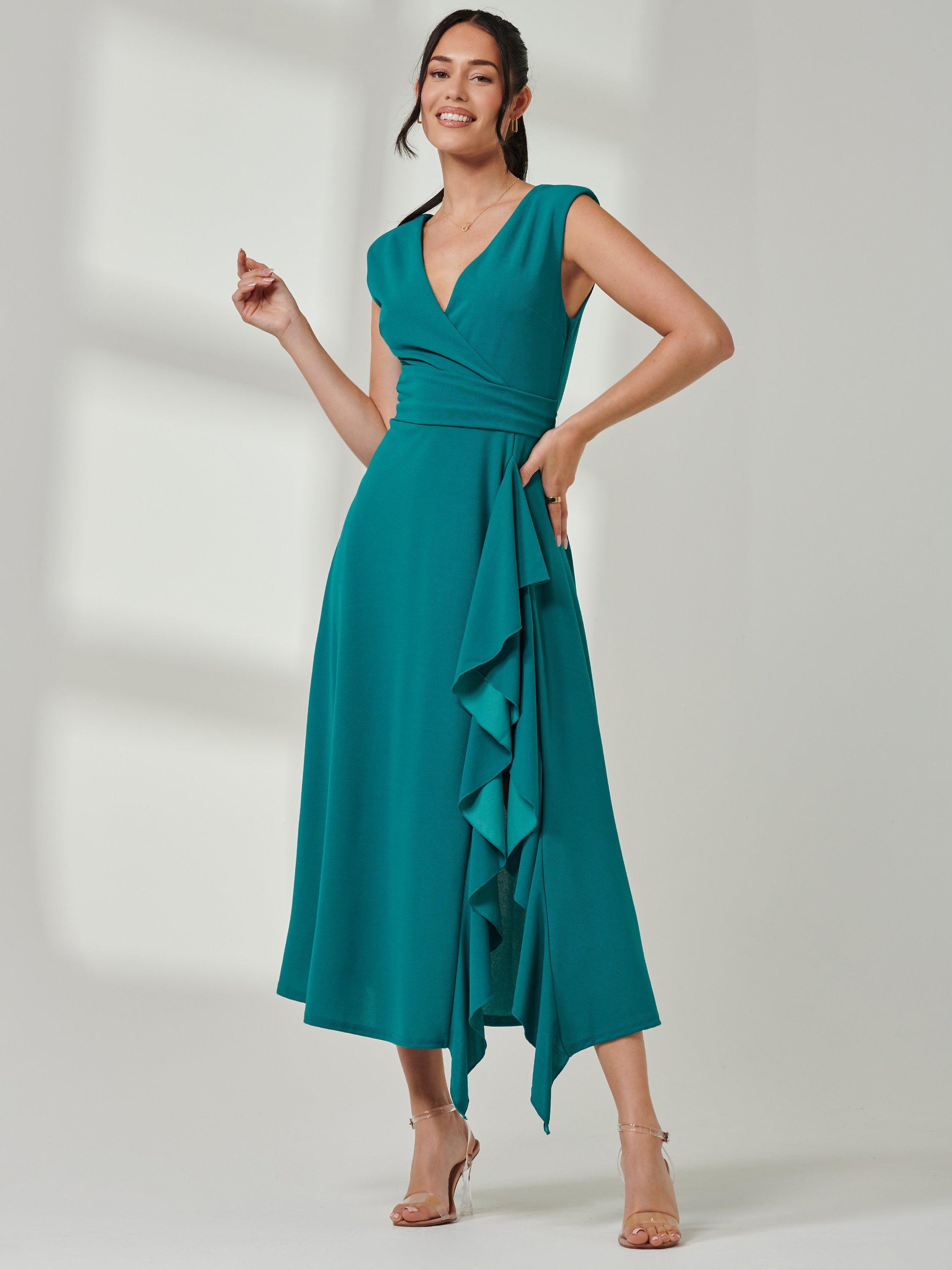 Product image 3 of 7, which shows Jolie Moi Frill Maxi Dress, Teal, 8