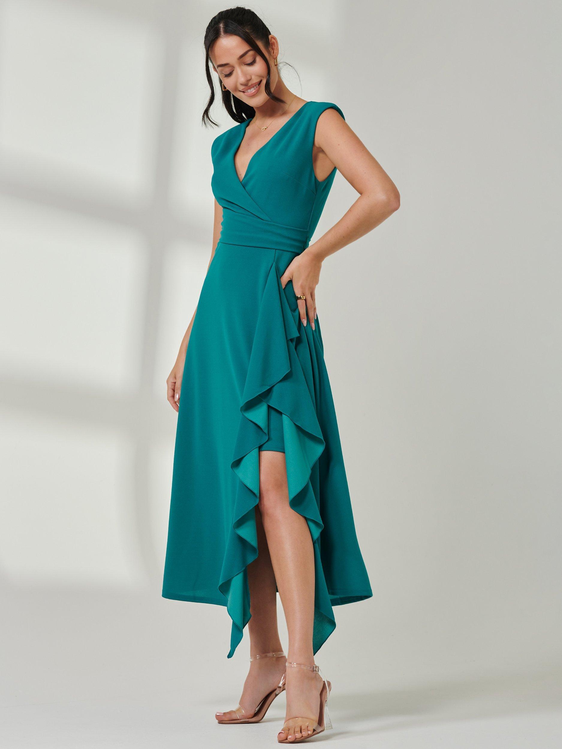 Product image 5 of 7, which shows Jolie Moi Frill Maxi Dress, Teal, 8