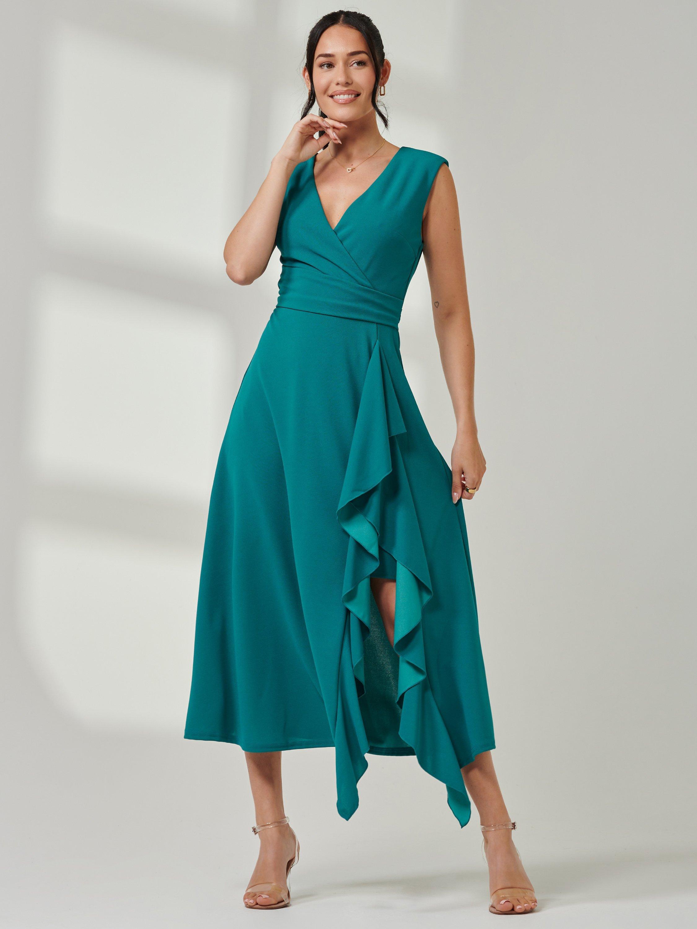 Product image 6 of 7, which shows Jolie Moi Frill Maxi Dress, Teal, 8