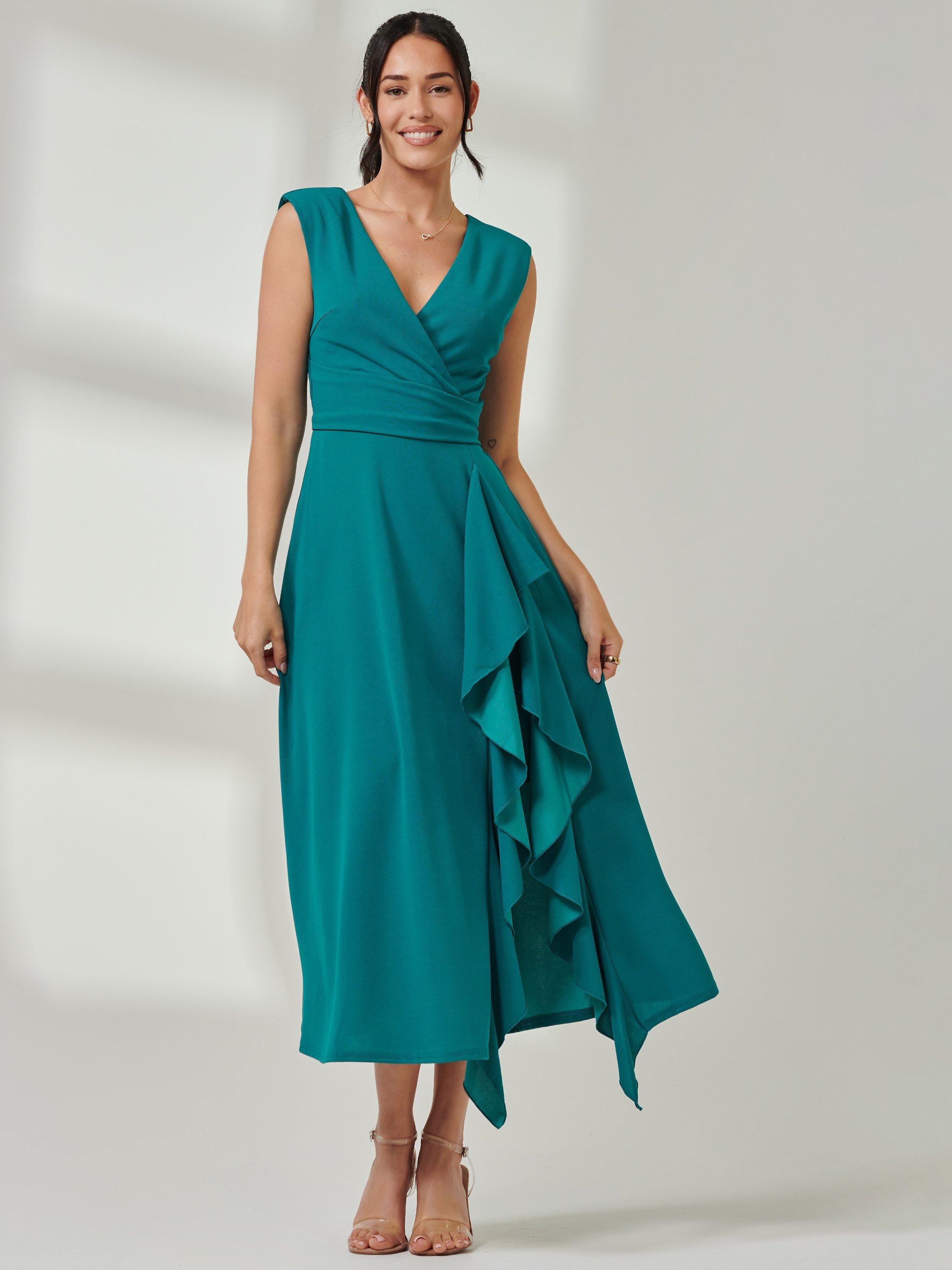 Product image 7 of 7, which shows Jolie Moi Frill Maxi Dress, Teal, 8