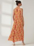 Jolie Moi Halter Pleated Maxi Dress, Orange/Multi, Orange/Multi