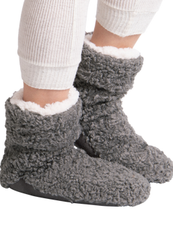 totes Faux Fur Slipper Sock Booties - view 2, Charcoal