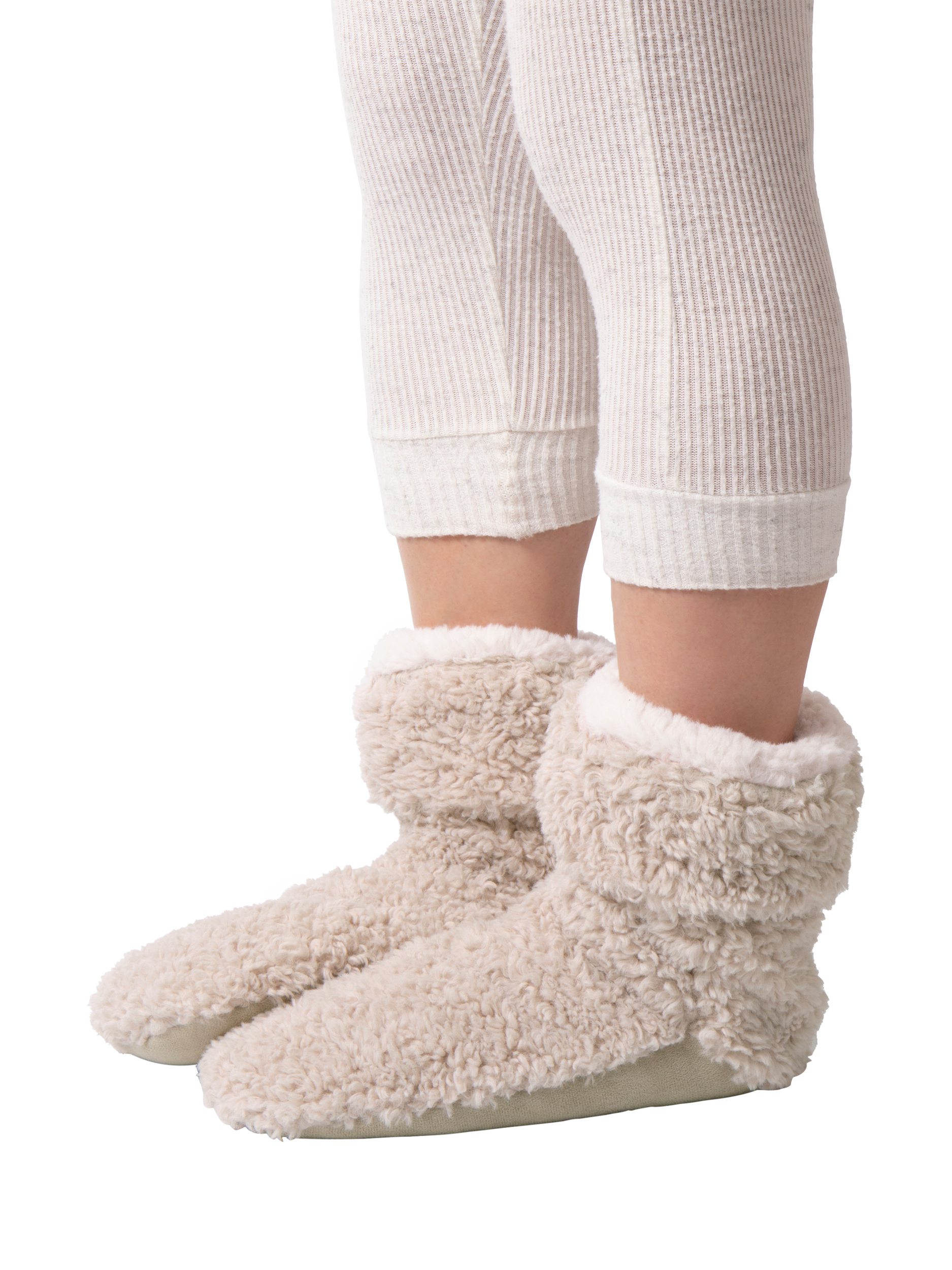Product image 2 of 5, which shows totes Faux Fur Slipper Sock Booties, Cream, One Size