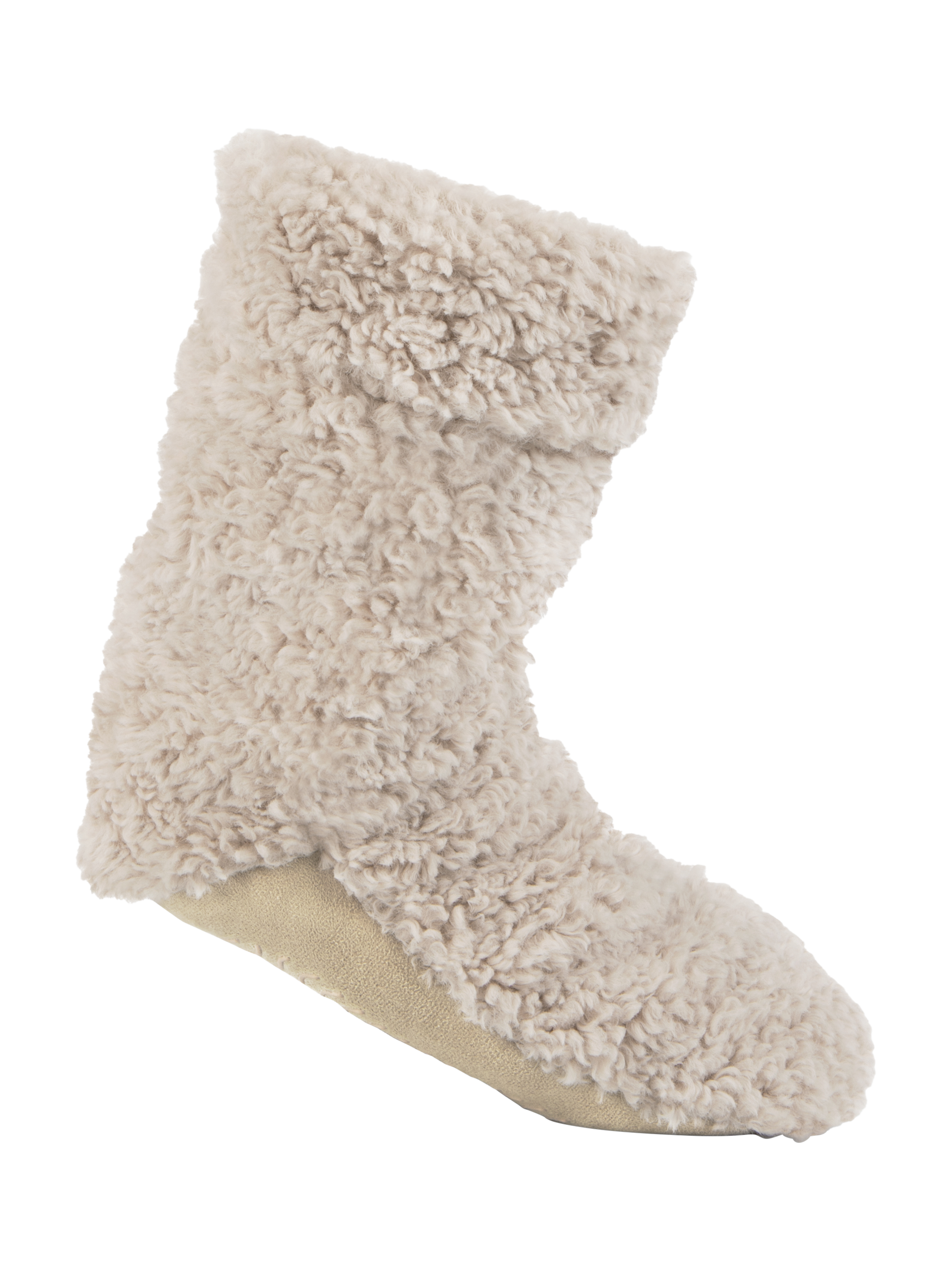 Product image 3 of 5, which shows totes Faux Fur Slipper Sock Booties, Cream, One Size