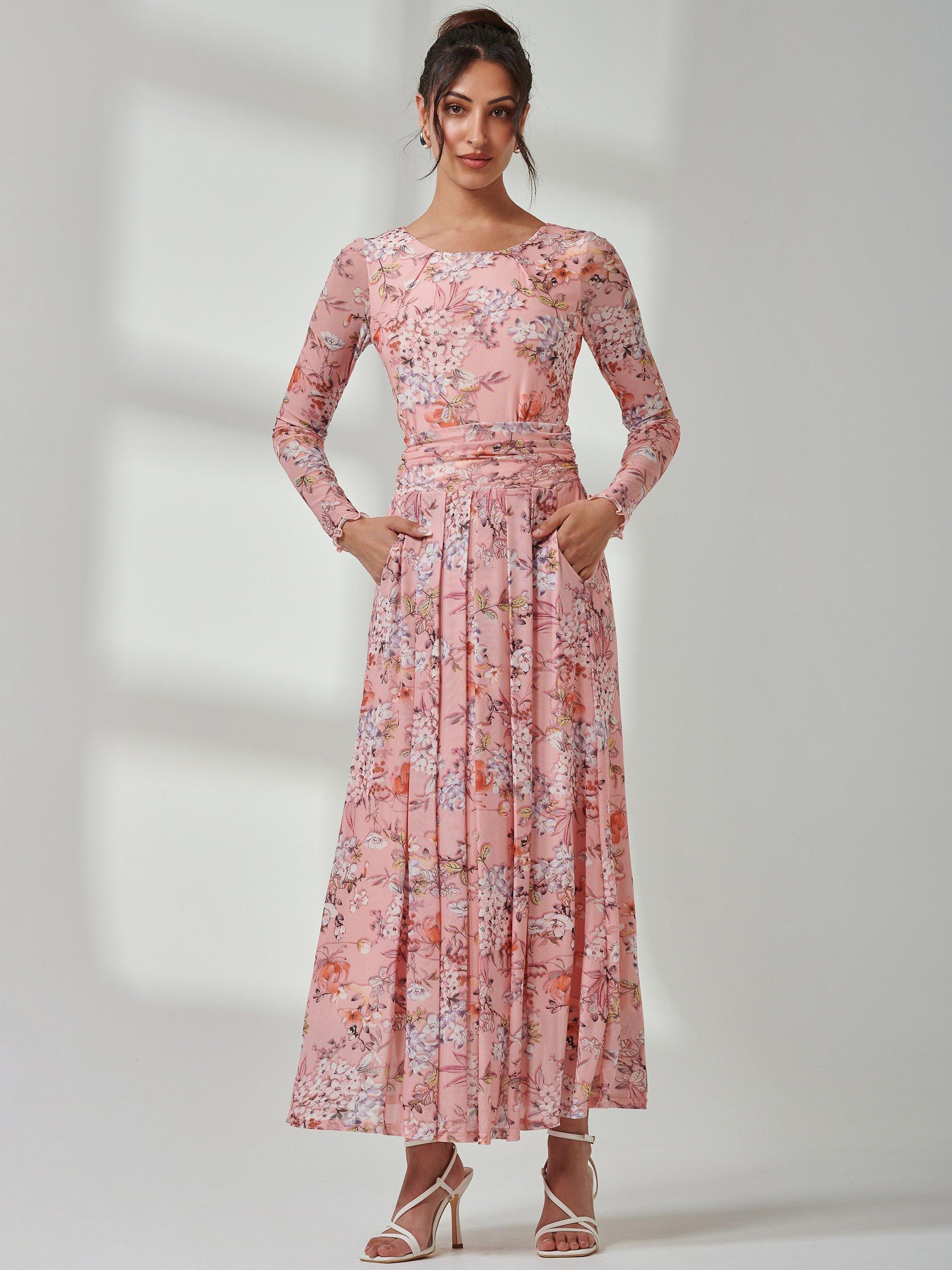 Jolie Moi Floral Mesh Maxi Dress, Coral/Multi