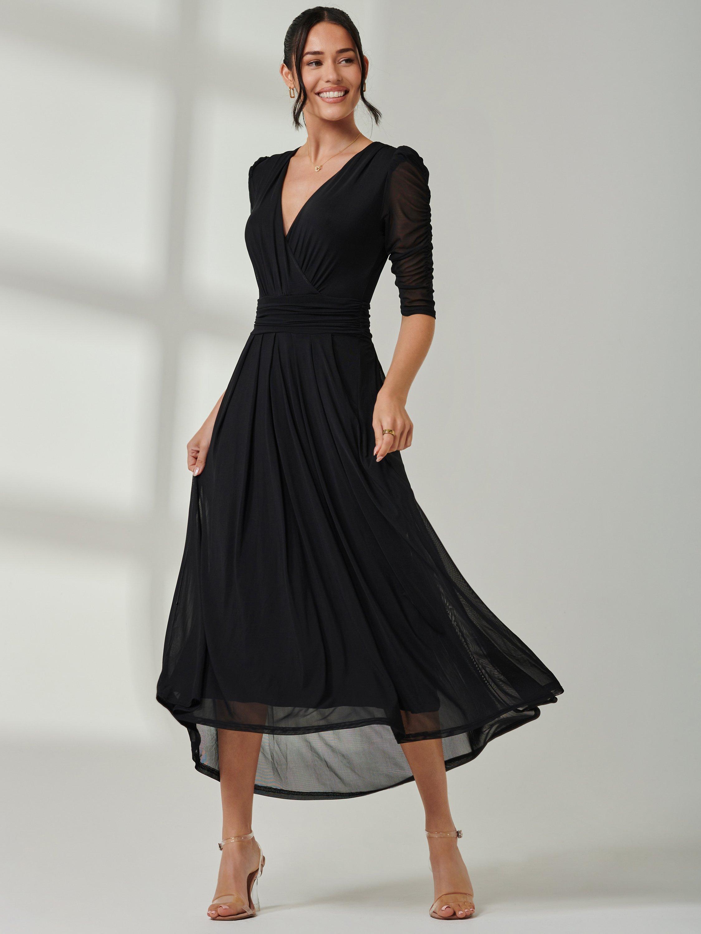 Product image 5 of 7, which shows Jolie Moi Aneissa Ruched Sleeve Mesh Maxi Dress, Black, 8