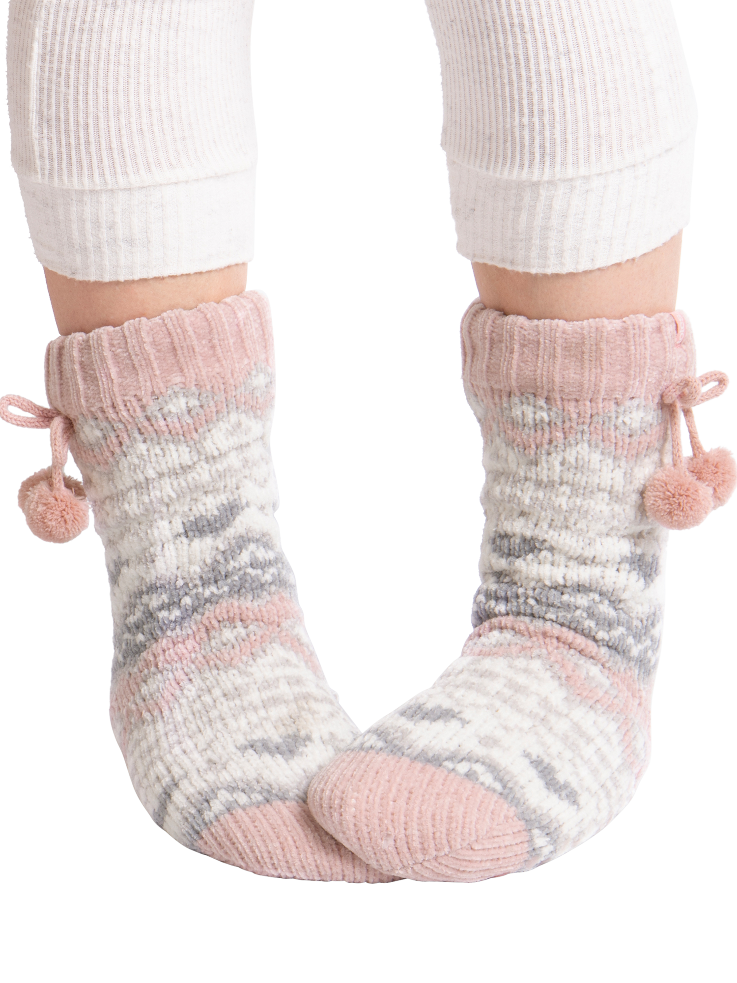 Product image 2 of 5, which shows totes Fairisle Chenille Slipper Socks, Pink Fairisle, One Size