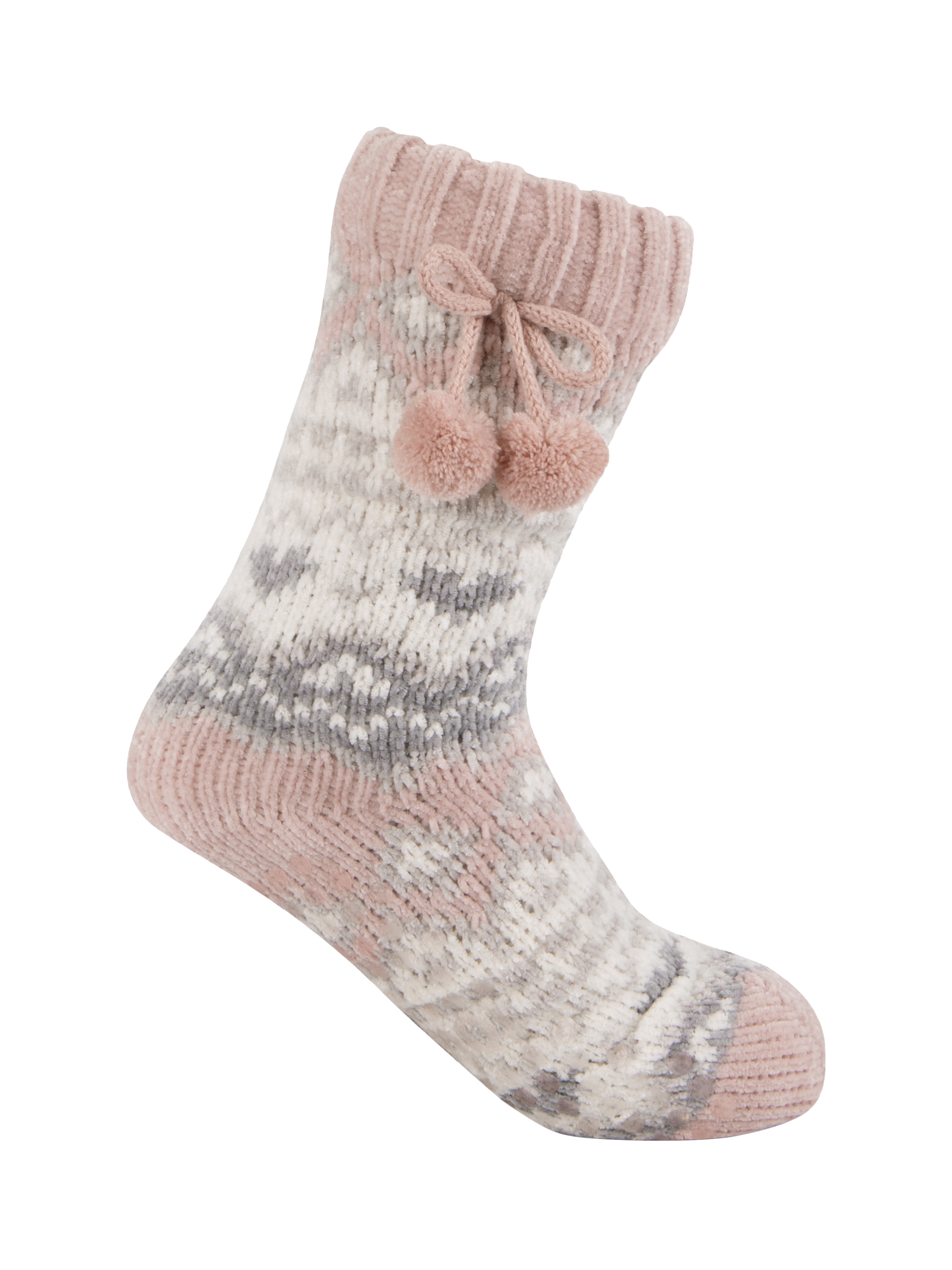 Product image 3 of 5, which shows totes Fairisle Chenille Slipper Socks, Pink Fairisle, One Size