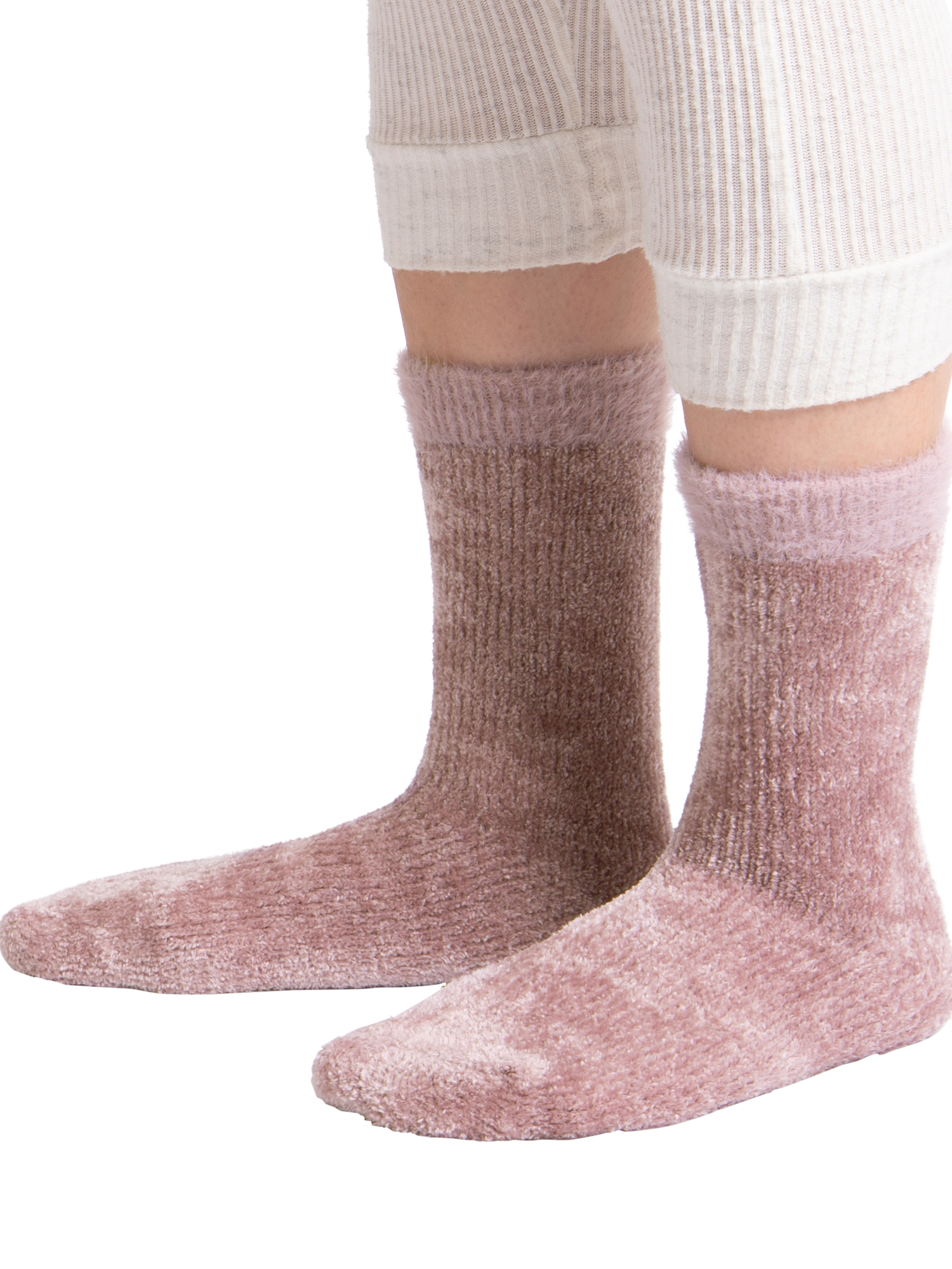 Product image 2 of 7, which shows totes Fair Isle Chenille Bed Socks, Fairisledusky Pink, One Size