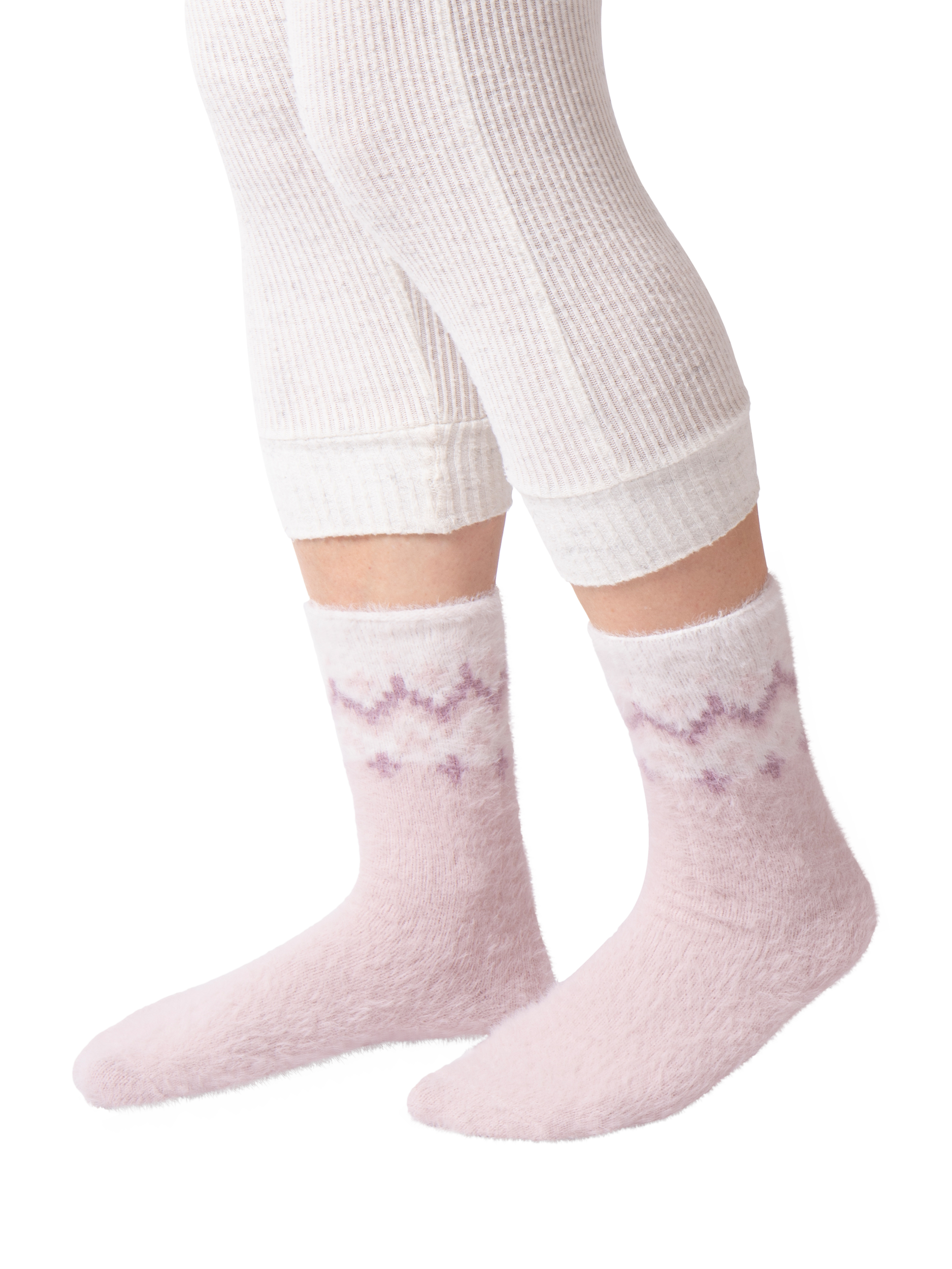 Product image 3 of 7, which shows totes Fair Isle Chenille Bed Socks, Fairisledusky Pink, One Size