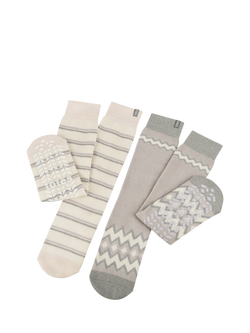 totes Original Slipper Socks, Pack of 2, Fairisle / Plain, Fairisle / Plain