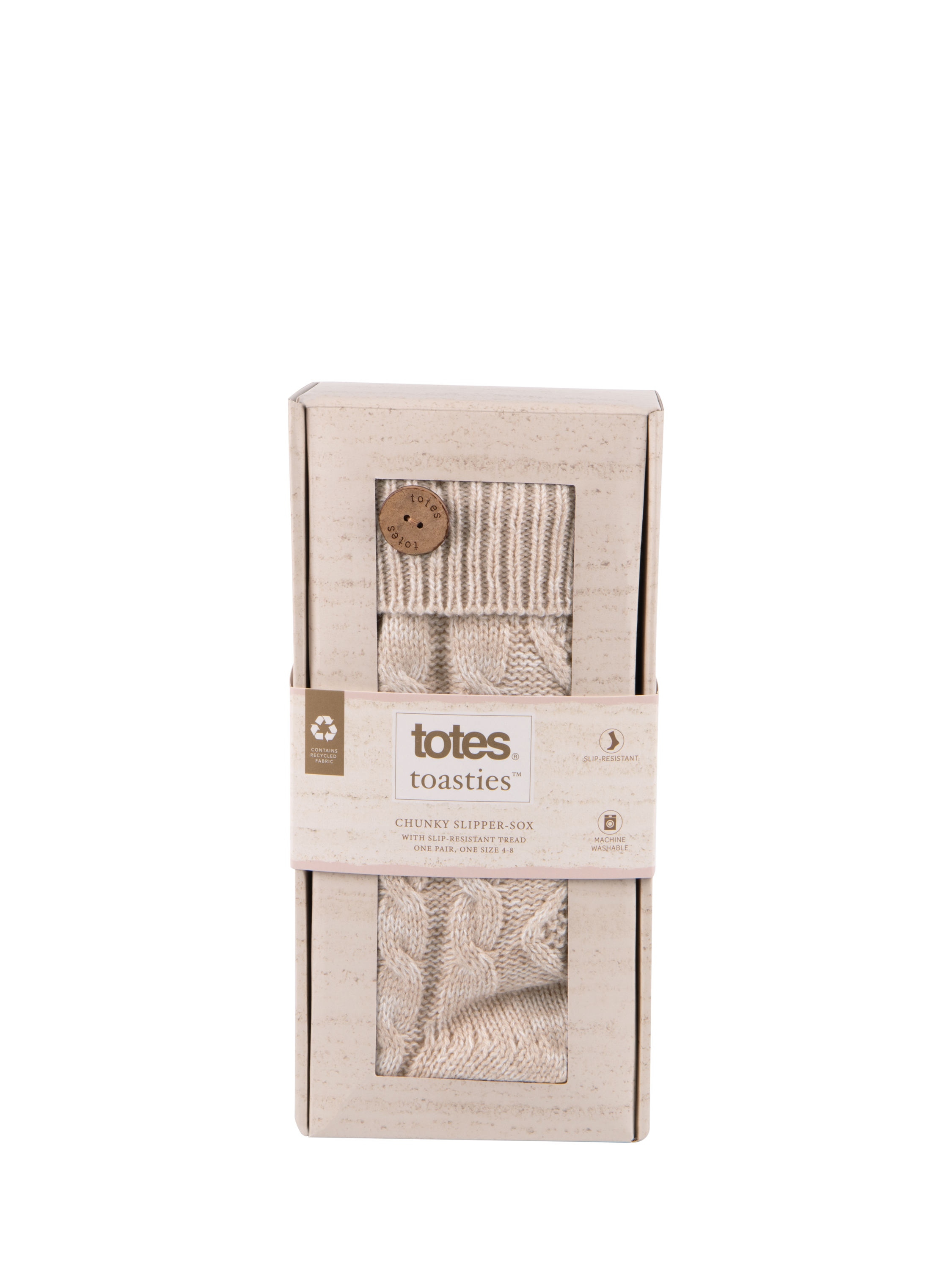 Product image 5 of 5, which shows totes Textured Button Detail Slipper Socks, Biscuit, One Size