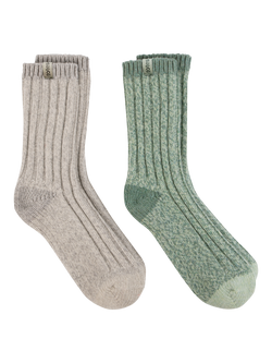 totes Chunky Wool Blend Thermal Socks, Pack of 2, Grey/Sage, Grey/Sage