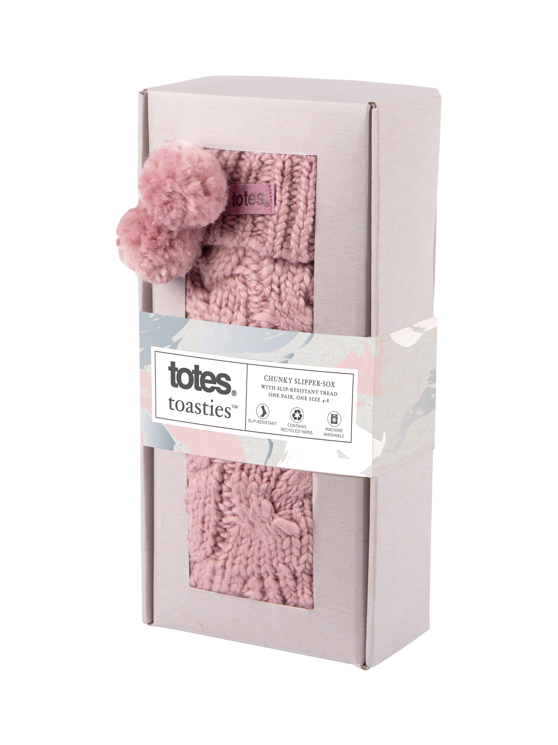 Product image 4 of 5, which shows totes Toasties Textured Slipper Socks, Dusky Pink, One Size
