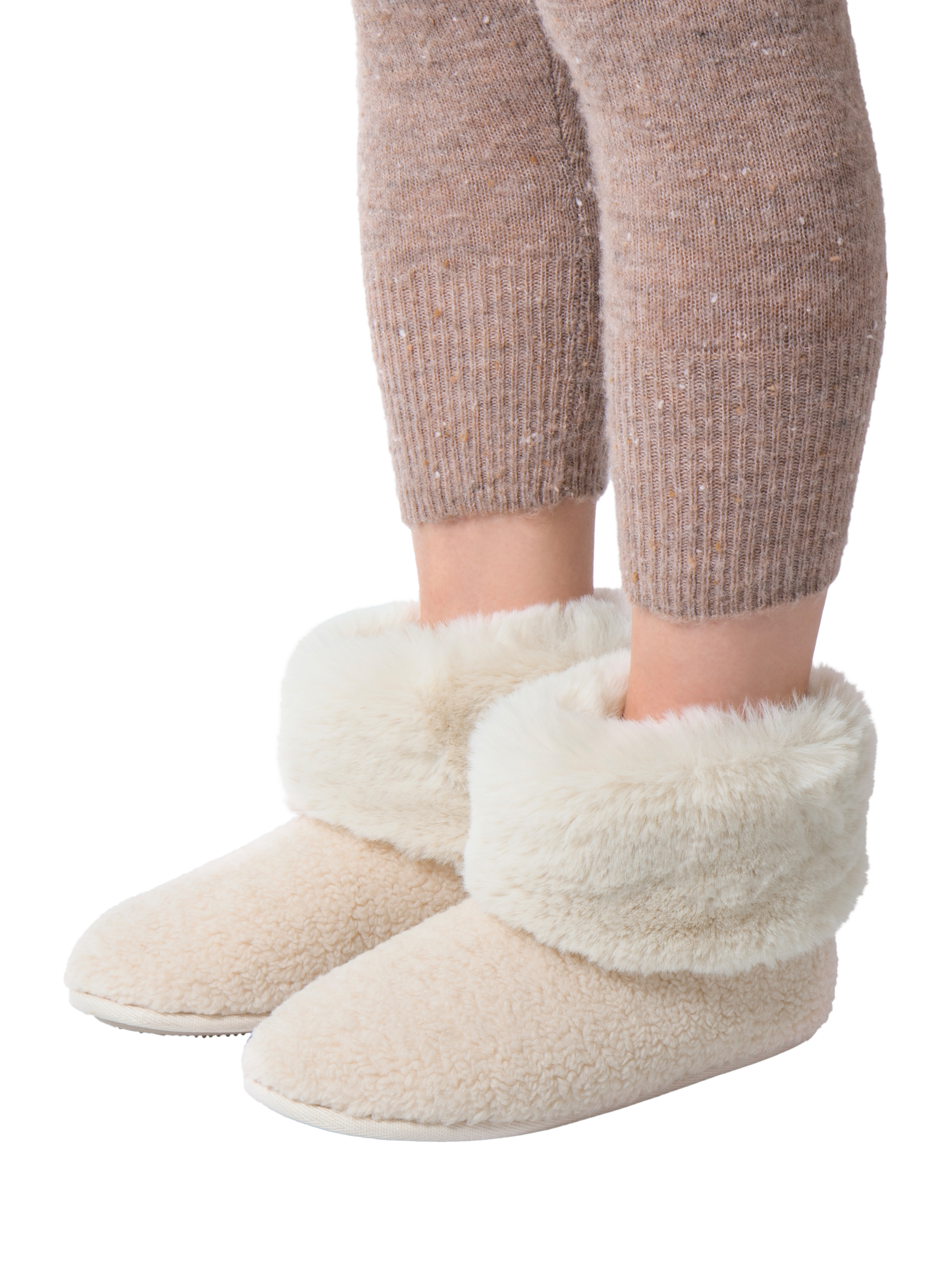 Product image 2 of 7, which shows totes Women's Borg Faux Fur Cuff Boot Slippers, Cream, 4