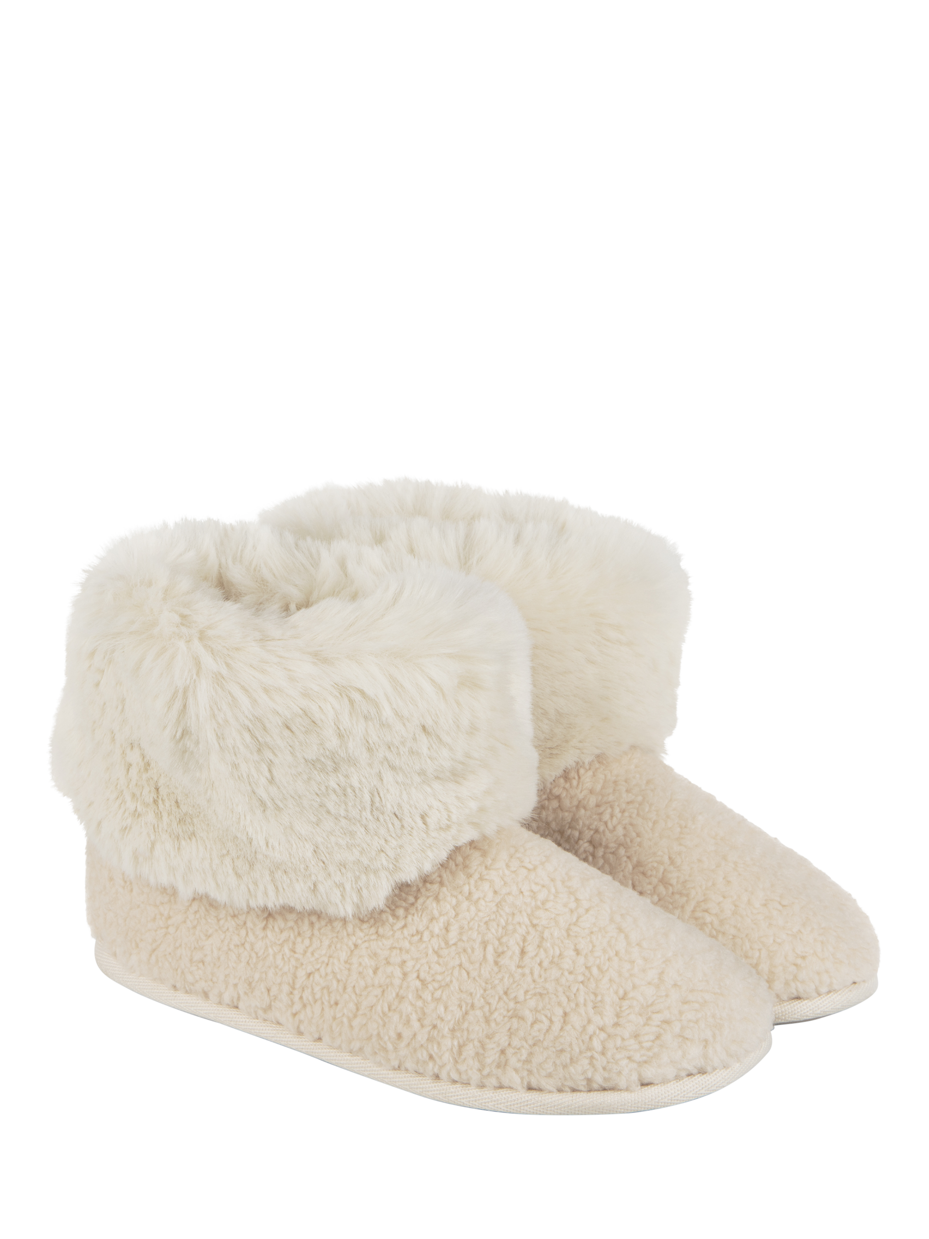 Product image 3 of 7, which shows totes Women's Borg Faux Fur Cuff Boot Slippers, Cream, 4