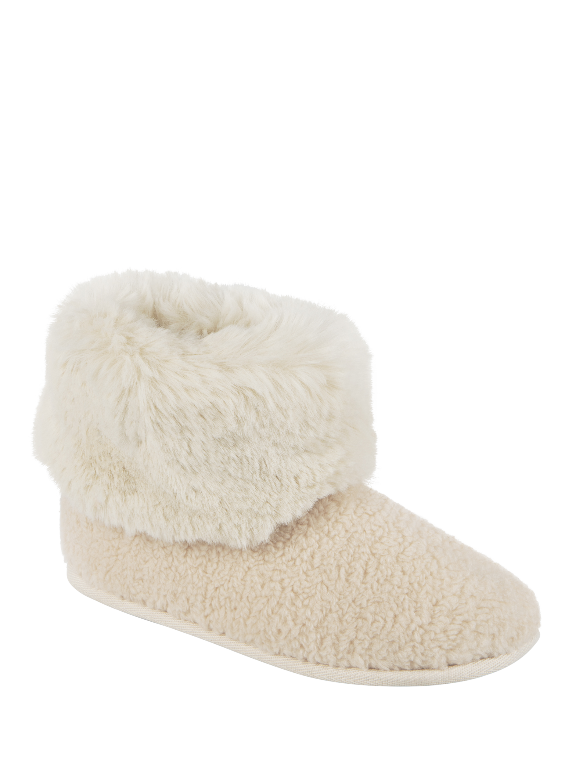Product image 4 of 7, which shows totes Women's Borg Faux Fur Cuff Boot Slippers, Cream, 4