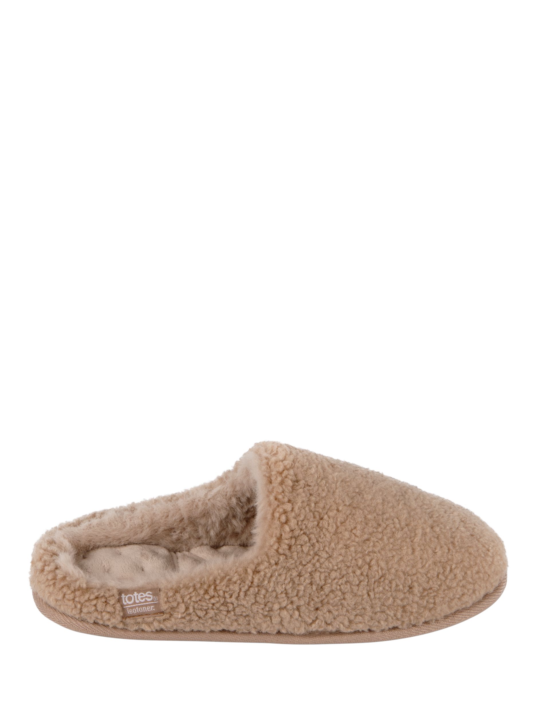 Product image 1 of 7, which shows totes Curly Fur Mule Slippers, Beige, 4