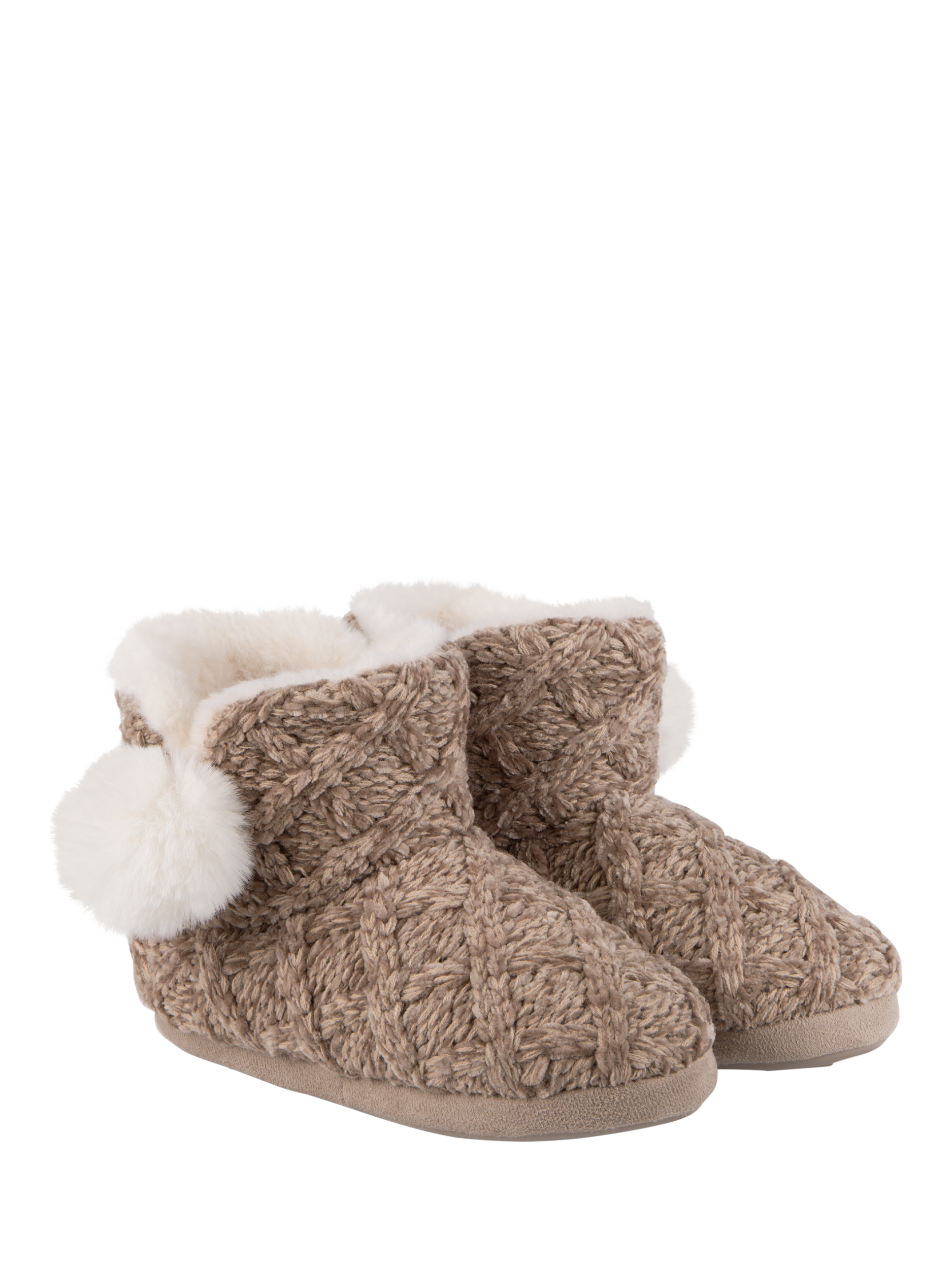 Product image 3 of 8, which shows totes Cable Knit Bootie Slippers, Brown, 3-4