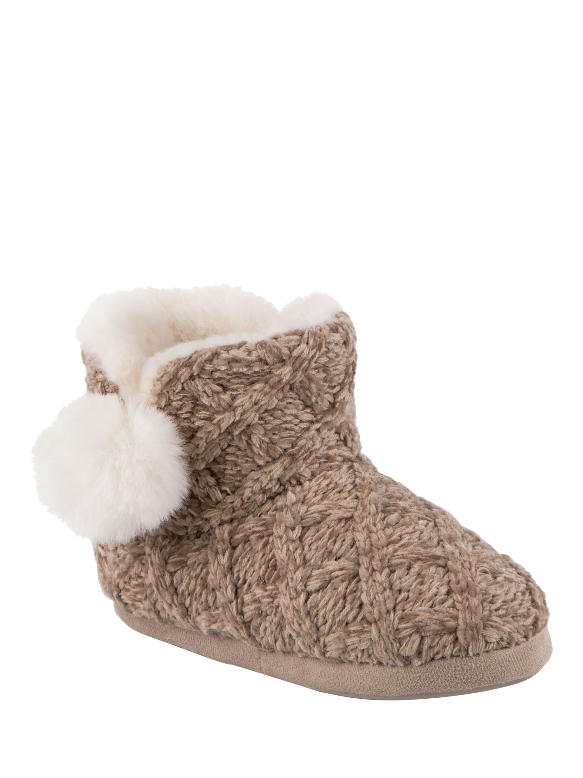 Product image 4 of 8, which shows totes Cable Knit Bootie Slippers, Brown, 3-4