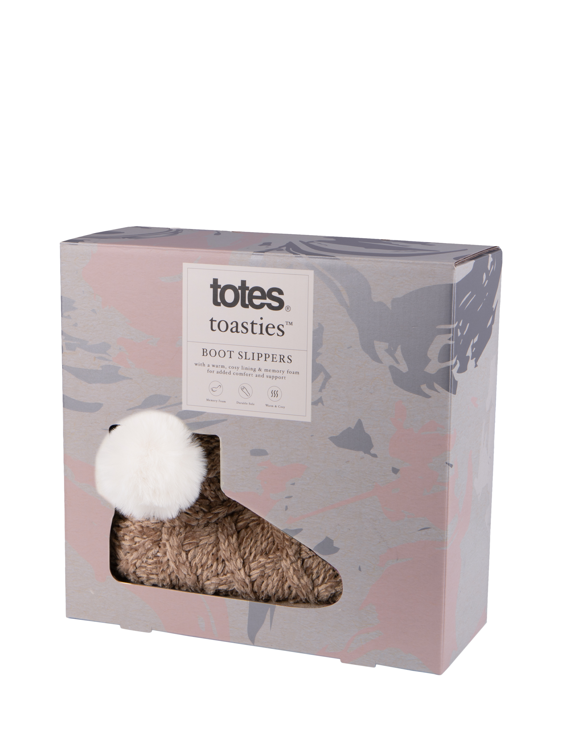 Product image 7 of 8, which shows totes Cable Knit Bootie Slippers, Brown, 3-4