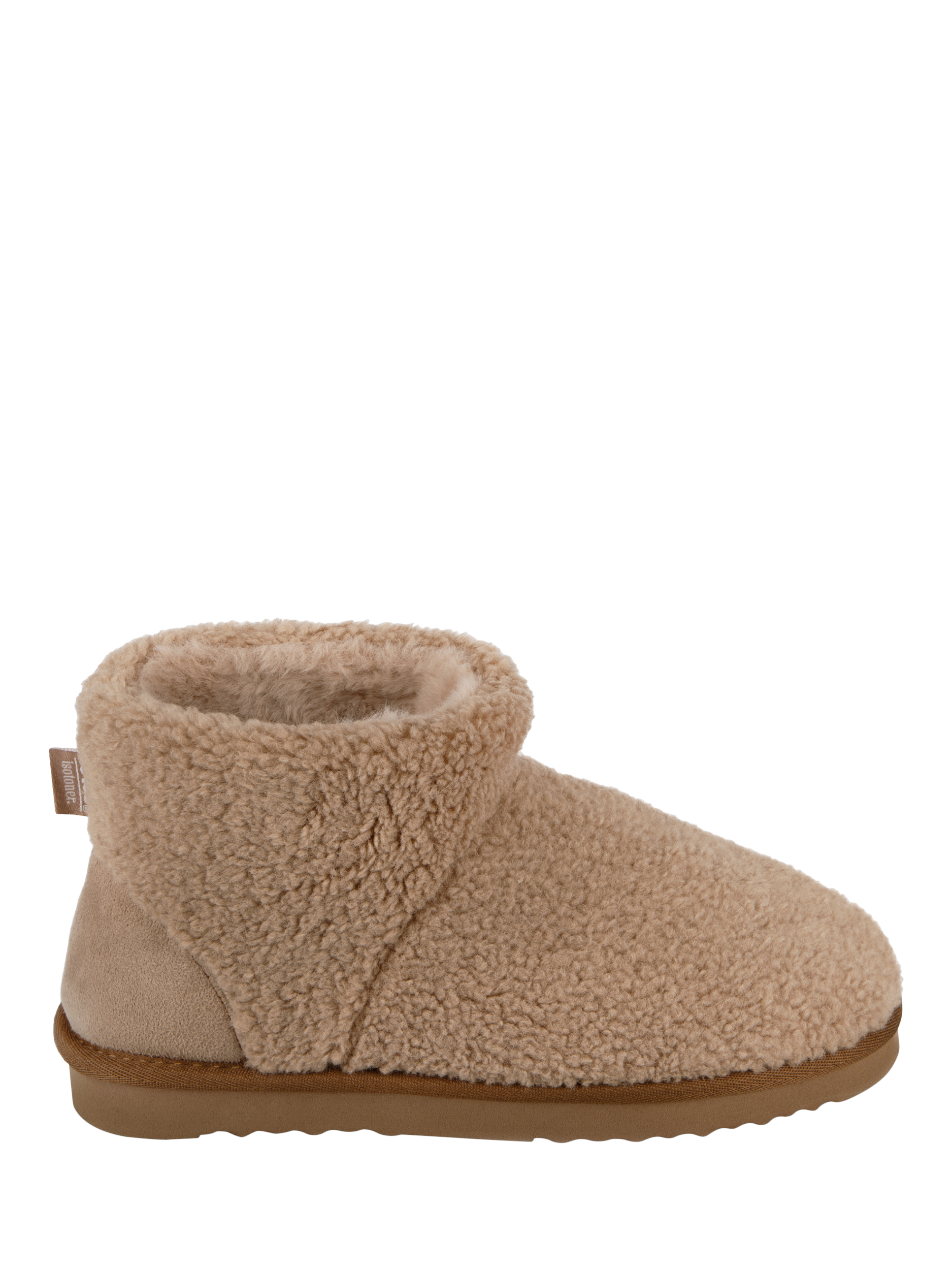 totes Curly Faux Fur Boot Slippers Beige