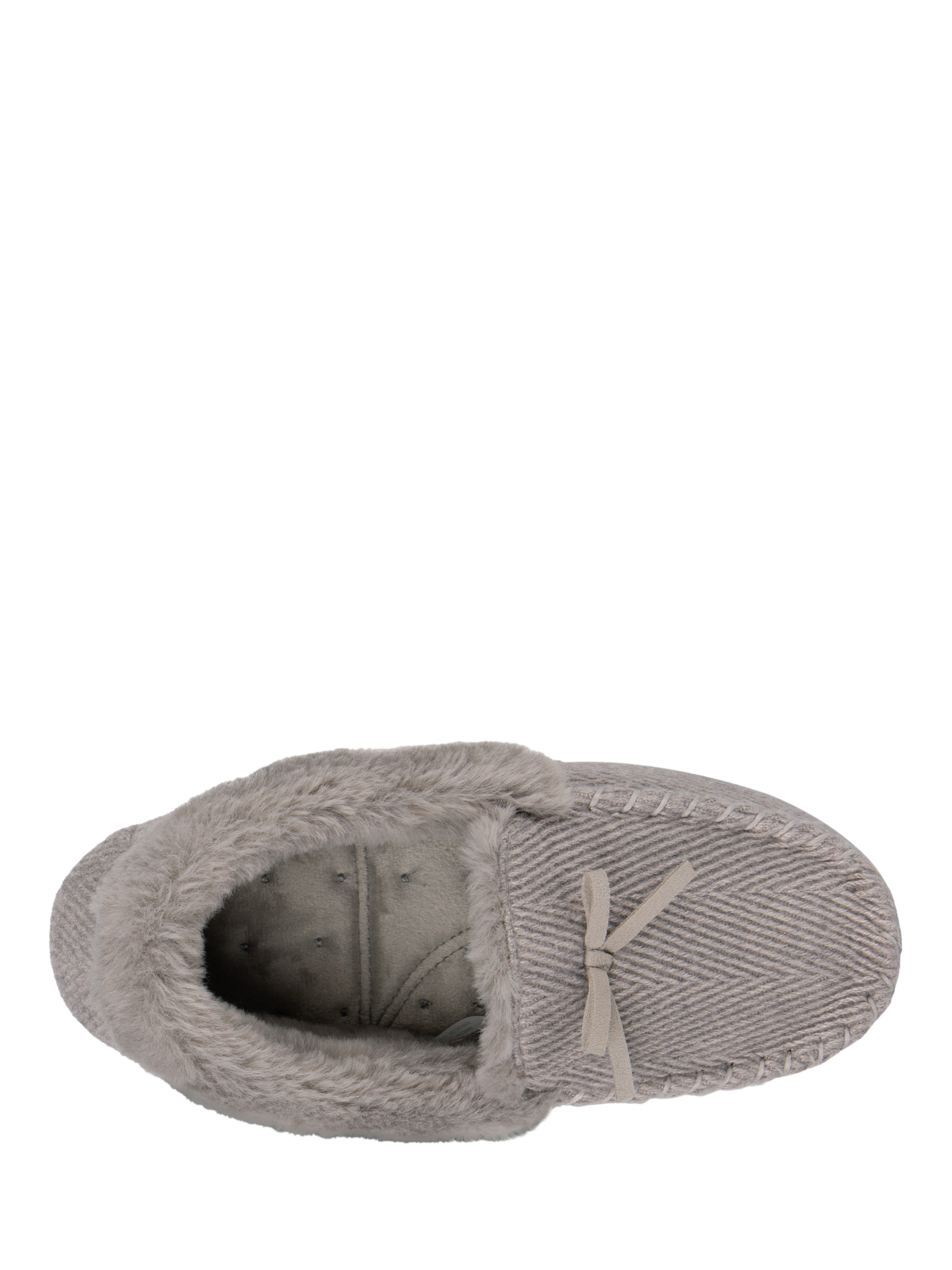 Product image 5 of 7, which shows totes Faux Fur Cuff Herringbone Moccasin Slippers, Grey, 4